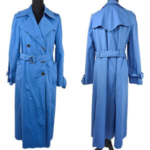 VTG JCPENNEY Blue Trench Coat Belted Lined Long Length Size 14